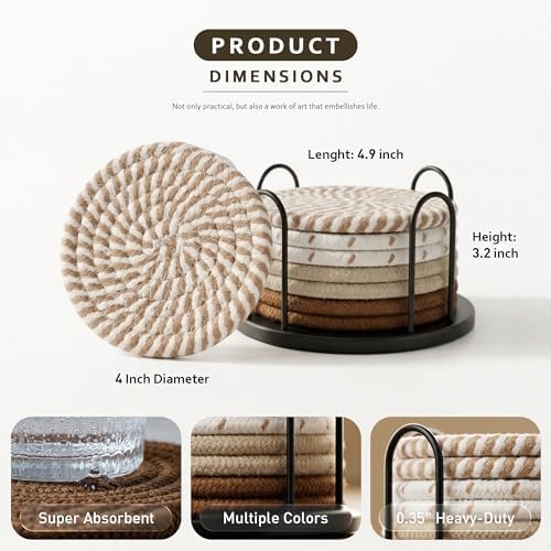 Lazebox Coasters Set of 8 for Drinks, 4 Inch Large Coasters for Coffee Table, Tabletop Protection for Hot & Cold
