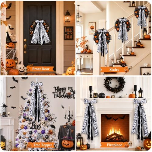 Halloween Bow Black Wreath Sash for Front Door Halloween Tree Decorations