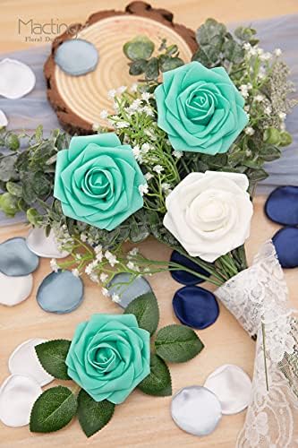 30PCS Mint Green Artificial Roses with Stems, Real Touch Foam Flowers