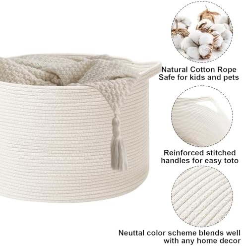 115L Extra Large Woven Cotton Rope Blanket Basket-White