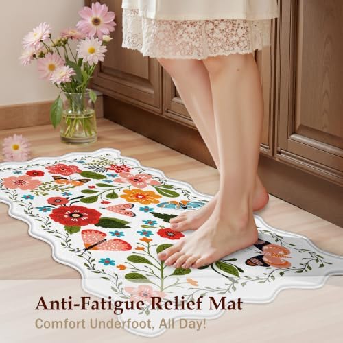 Arenarug Scalloped Kitchen Mats for Floor 2PC Cushioned Anti Fatigue Kitchen Mats Rugs Waterproof Non Slip Farmhouse