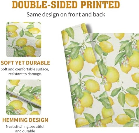 Lemon Placemats Set of 4 Summer Yellow Fruit Green Leaf Floral Linen Table Mat Rustic Farmhouse Spring Heat Resistant Non Slip Washable Place Mats for Dining Kitchen Party Decor