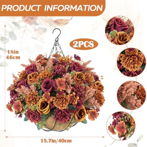 GTIDEA Fall Hanging Baskets 16 Pcs Artficial Fall Flowers for Outdoors