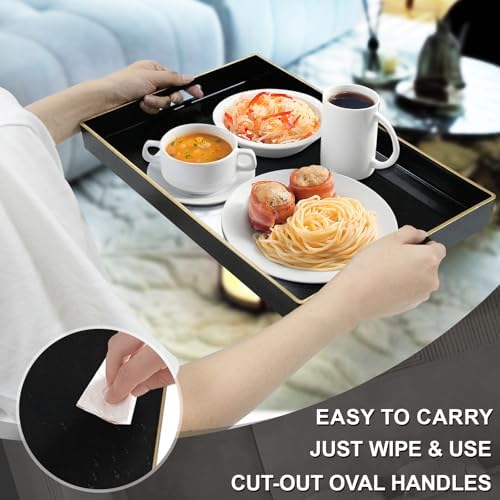 MAONAME Black Decorative Tray for Coffee Table, Serving Tray with Handles