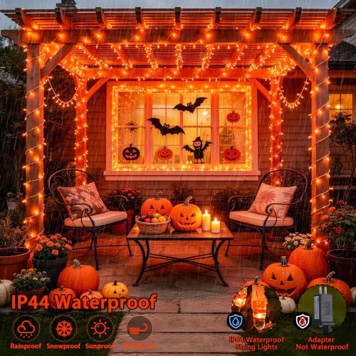 JMEXSUSS 400 LED Orange Lights for Halloween Decor, Plug in with Remote