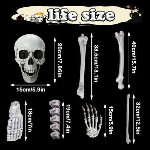 28 Pieces Skeleton Bones with Skull Bag of Plastic Bones Scary Groundbreakers for Halloween Yard Lawn Decoration (Gray)