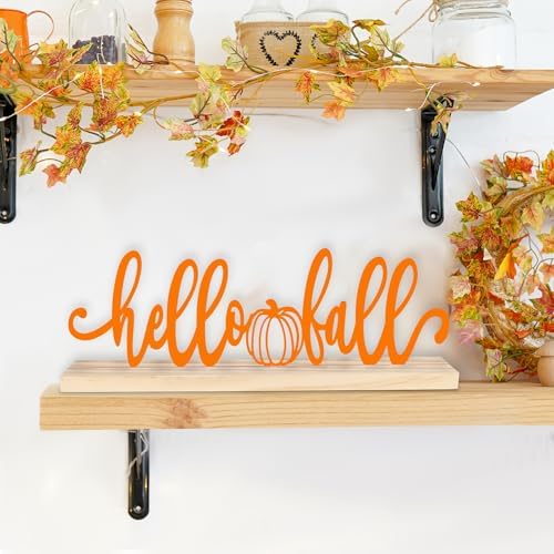Metal Hello Fall Sign Decorations for Home Party Shelf Mantel