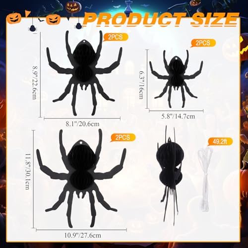 WinnerWhy 6 Pcs Halloween Hanging Spiders Decorations 3D Honeycomb Spider