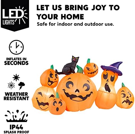 Joiedomi 6 FT Long Halloween Inflatable Outdoor Decorations, Pumpkin Blow Up Yard Decorations, 7 Pcs Inflatable Pumpkin for Outside with Witch's Cat with Build-in LEDs for Halloween Decor