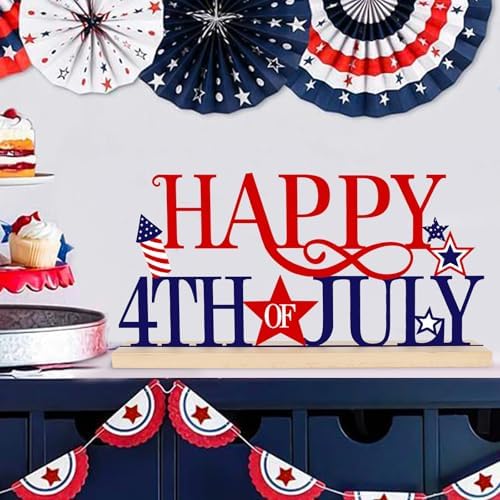 Metal Happy 4th of July Sign Decorations for Home Party Shelf Mantel