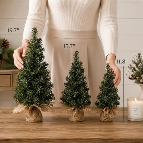 FRANDEK 2pcs 40cm Mini Artificial Christmas Trees with Linen Base