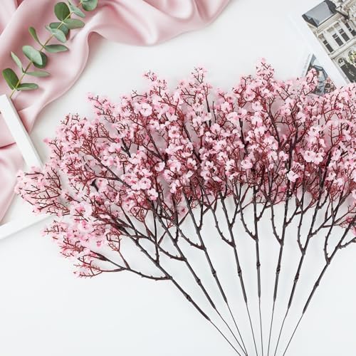 Babys Breath Artificial Flowers, 8 Bundles Cherry Blossom Pink Real Touch Fake Silk Flowers Bulk for Vase Home Office Wedding Spring Indoor Outdoor Centerpiece Table Mother's Day Decorations