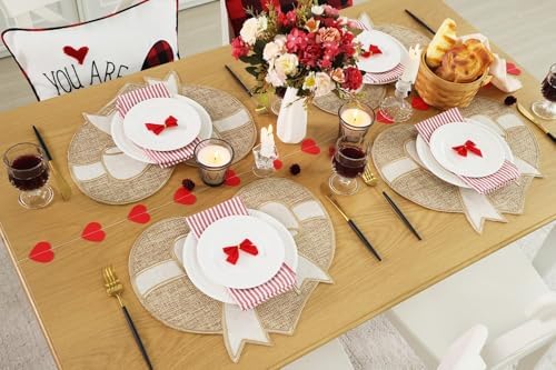 Feuille Valentines Placemat Set of 4,Farmhouse Burlap Heart Bow Valentines Day & Anniversary Placemat Rustic Table Decor for Dining Table
