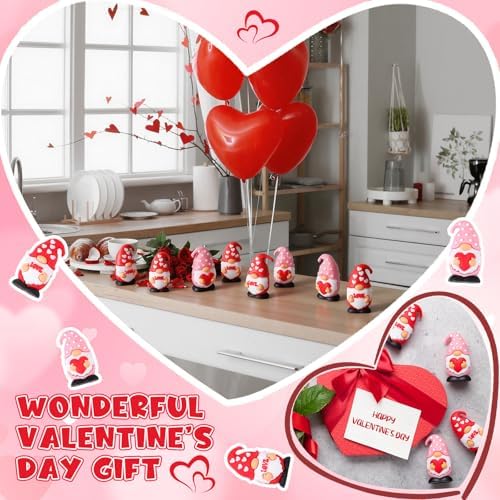 Lunmon 50 Pcs Mini Valentine's Day Gnomes Bulks 1.57 Inch PVC Pink Gnomes Figurine Gifts Valentine's Day Collectible Figurines for Home Tabletop Farmhouse Shelf Decorations