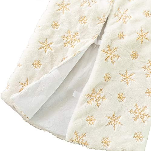 Christmas Tree Skirt 58 inches White Faux Fur Gold Snowflake Sequin Embroidered Luxury Tree Skirt Xmas Decoration