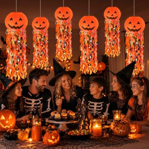 Pumpkin Paper Lanterns, 6 pcs Halloween Party Decorations - Halloween Paper Lanterns - for Outdoor Indoor Halloween Decorations ，Halloween Party Supplies Props