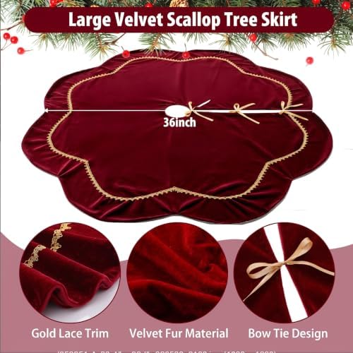 Arrowbash Red 36 Inch Christmas Tree Skirt Velvet Scallop Ddge