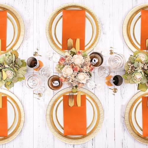 KAMMAK Napkins Disposbale 100 Pack Orange Cloth like Paper Dinner Napkins with Pocket Folded Wedding Napkin Guest Hand Towels for Party Reception, Bathroom, Kitchen, Restaurants (16.5 x 16.5 inch)