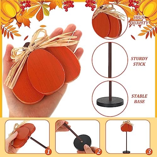 Thyle 3 Pcs Fall Pumpkin Decor, Wooden, Orange