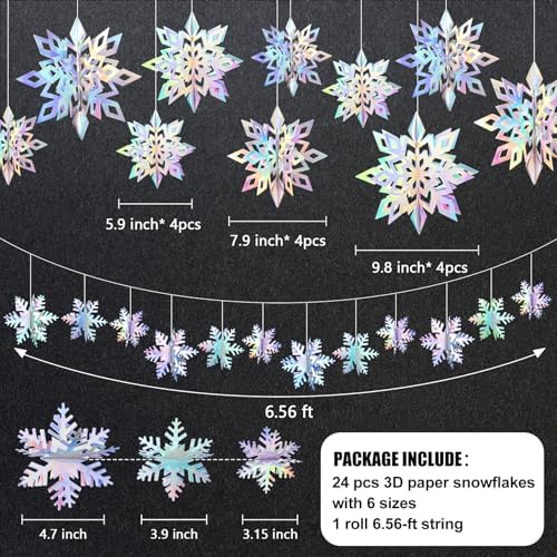 24PCS Hanging Snowflake Decorations Winter Wonderland Party Supplies