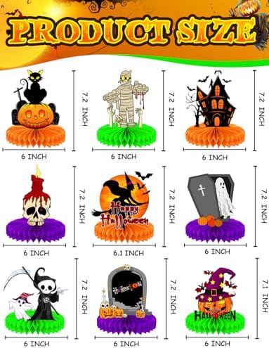 Halloween Table Decorations, 9 Pcs Honeycomb Centerpieces