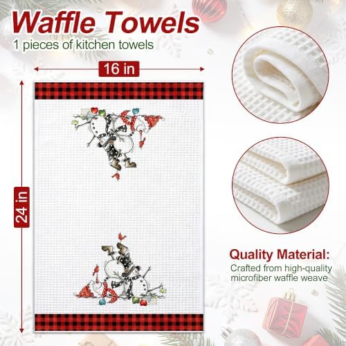 Christmas Kitchen Towels Snowman Waffle Hand Towels for Kitchen Decor