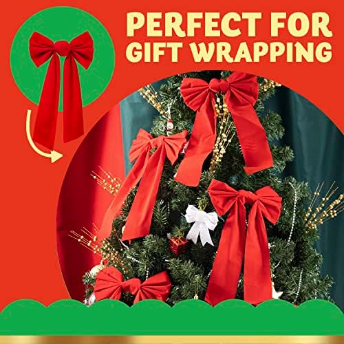 JOYIN 12 Pack Christmas Red Velvet Bows, 16" Long by 9" Wide Decorative Christmas Bows for Wreath Garland Christmas Tree Decor, Indoor Outdoor Holiday Decorations