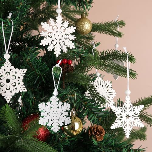 PPRAFDD 16PCS White Wooden Snowflakes Ornaments Christmas Decoration