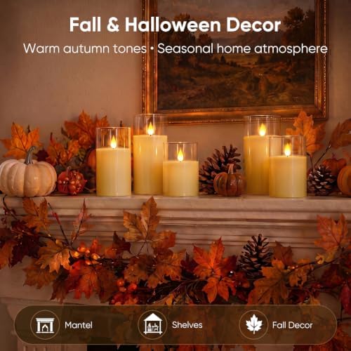 Homemory Ivory Flameless Candles, Battery Operated Acrylic LED Pillar Candles with Remote Timer, Realistic Flickering Fake Candles for Home Decor, Christmas, Wedding, Party, Set of 3