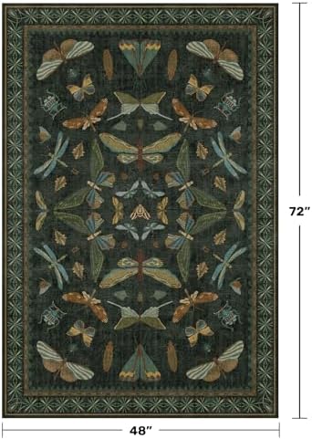 Dark Green 4x6 Washable Area Rug for Living Room, Bedroom, Large Entryway, Kitchen, Ultra Soft Non Slip Stain