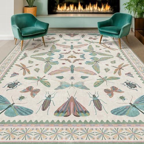 Hazo Haus Sage Green Rugs for Bedroom Under Bed - 6x9 Area Rug for Living Room, Dining Room, Kids Playroom, Fun Insect