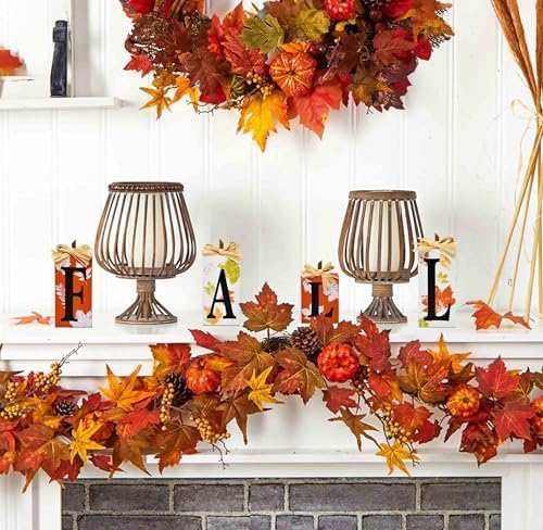 Thanksgiving Fall Table Block Set of 4 Autumn Wooden Signs Blocks