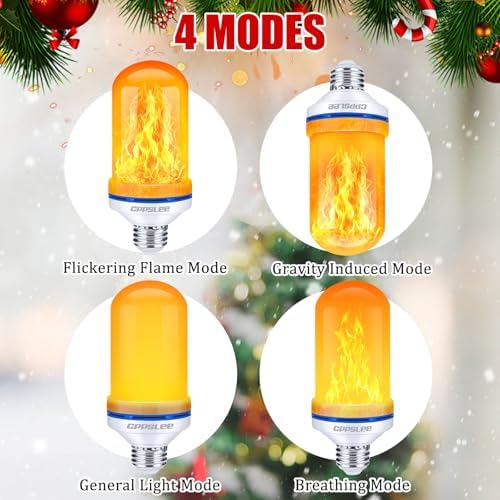 CPPSLEE Upgraded Flame Light Bulbs, 4 Modes Flickering Light Bulbs, E26 Base Fire Flame Bulb for Halloween Decorations Outdoor, Christmas Lights Patio Indoor Home Decor (Yellow, 2 Pack)