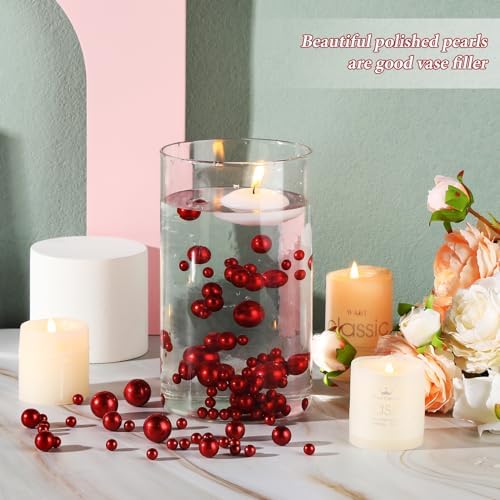 Junkin 300 Pcs Faux Pearl Vase Filler No Hole Beads, Red