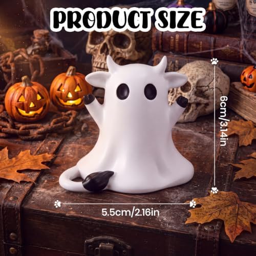 RattanView Halloween Ghost Highland Cow Figurine Mini Resin Decoration Gift