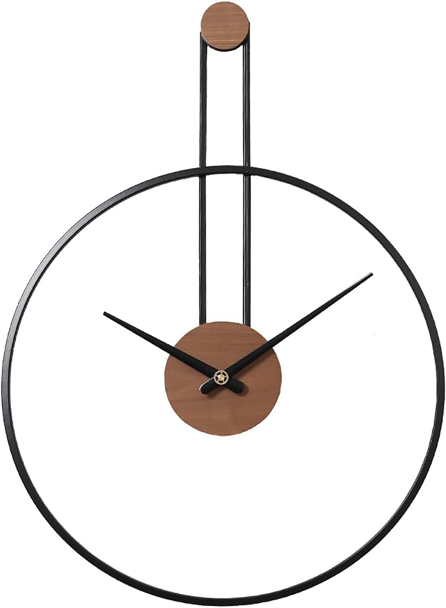 YISITEONE Medium Decorative Wall Clock for Living Room,Metal & Walnut Dial Home Decor Silent Non Ticking Lightweight