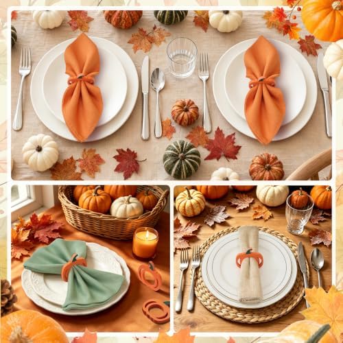 Thanksgiving Pumpkin Wooden Napkin Rings Set of 6, Thanksgiving Table Decor