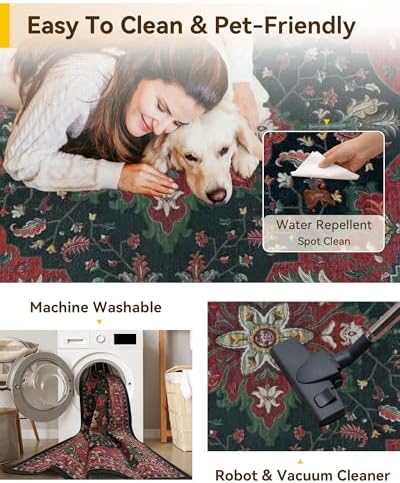 RELEANY Washable Area Rug, Small 2'6"x4', Red/Black
