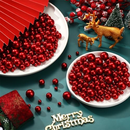 Junkin 300 Pcs Faux Pearl Vase Filler No Hole Beads, Red