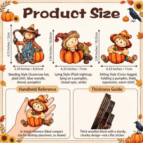 3 Pack Scarecrow Pumpkin Fall Table Sign Set