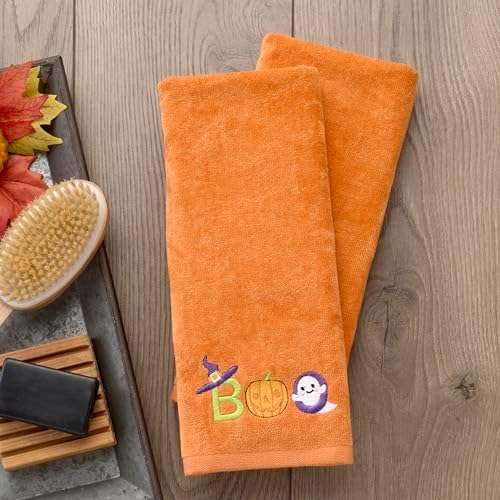 SKL Home Halloween Boo Hand Towel Set-2pc, 100% Cotton, Embroidered, Orange