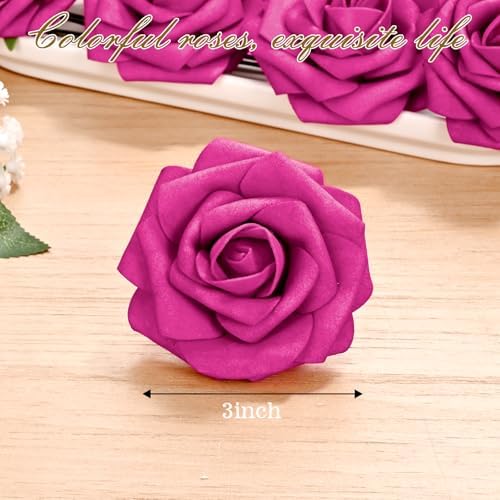 BLEUM CADE 36Pcs Artificial Flowers Fake Foam Roses with Stems for Wedding