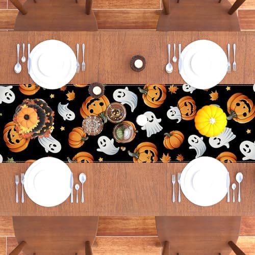 Rvsticty Halloween Table Runner,Ghost Pumpkin Decorations for Home Decor