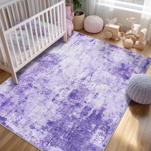 RELEANY Washable 6'x9' Abstract Area Rug for Living Room Purple