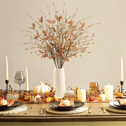8 PCS Fall Stems, 29.5 Inch Fall Leave Stems with Autumn Berry