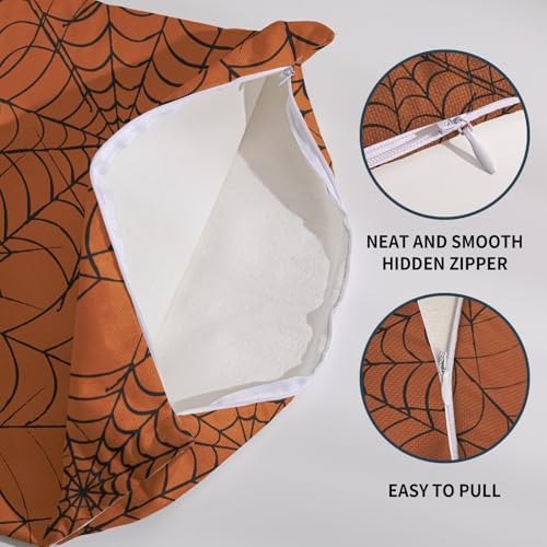 Halloween Spiderweb Pillow Covers 22x22 Set of 2 Burnt Orange Black Web Outdoor Decorative Throw Pillows Halloween Scary Themed Farmhouse Pillowcases Linen Cushion Case Decor for Home Sofa Couch Bed