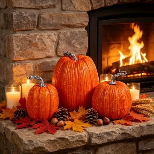winemana Artificial Pumpkins Fall Decor Orange Foam Pumpkin, 3 Pack
