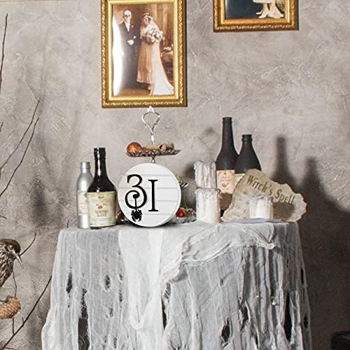 Blulu Halloween Table Decor, Rustic October 31st Round Wooden Block Sign