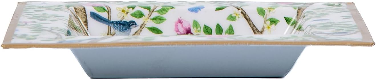 Enameled Metal Vanity Tray / Vintage Botanical / Square / Gold