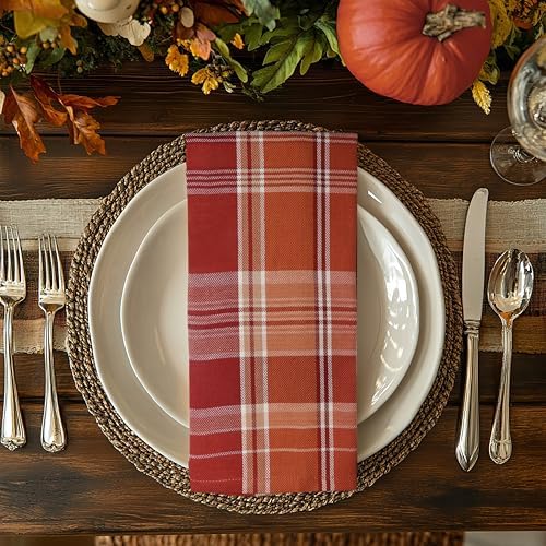 COTTON CRAFT Harvest Plaid Cloth Napkin - 12 Pack 100% Cotton Dinner Napkin